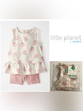 🆕CARTER’S LITTLE PLANET - 3M - NWT - INFANT GIRLS 2PC STRAWBERRY SET